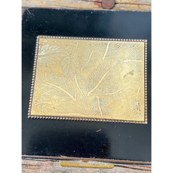 VIntage 1940s Black Enamel Brass Powder Compact With Mirror - Picture 8 of 12